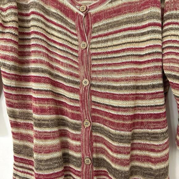 J.JILL Linen Blend Button Front Lightweight Striped Cardigan Sweater Size XL - Picture 3 of 9